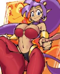 1girls belly belly_button big_breasts breasts cleavage clothed clothed_female clothing cloudiel female female_only long_hair ponytail purple_hair shantae shantae_(character) smile smiling solo solo_female thighs