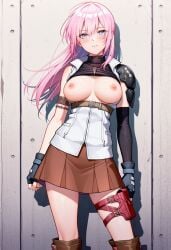 1girls ai_generated blue_eyes breasts cosplay crossover crossover_cosplay female final_fantasy final_fantasy_xiii hair kawaii_dake_ja_nai_shikimori-san nipples pink_hair steven1472