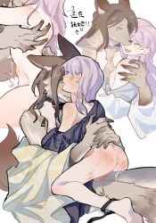 2girls bang_dream! bang_dream!_it's_mygo!!!!! blue_kimono blush chihaya_anon chinese_commentary chinese_text commentary_request cum fox_girl furry furry_female furry_with_furry futa_with_female futanari highres japanese_clothes kimono lanserongjie multiple_girls nagasaki_soyo oerba_yun_fang pink_hair sex skin_fang straddling thighhighs translation_request