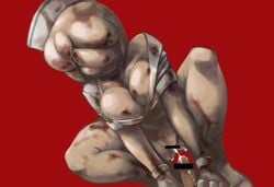 bare_legs breasts bubble_head_nurse censored cum cum_in_pussy female large_breasts monster monster_girl nurse nurse_(silent_hill) penis pussy red_background sex silent_hill silent_hill_2 tojyo