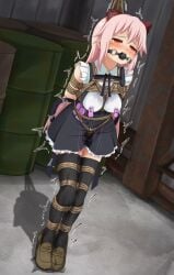 arms_behind_back assault_lily ball_gag barrel black_thighhighs blush bondage bondage bondage bound bound_arms bound_legs bound_torso breasts brown_shoes buttons collared_shirt commentary_request covered_nipples crotch_rope crying crying_with_eyes_open drooling empty_eyes endou_araya female femuto frilled_shirt frilled_skirt frills full_body gag gagged hairpods half-closed_eyes high-waist_skirt highres indoors legs_together loafers long_hair looking_ahead medium_breasts miniskirt nipple_clamps nipple_stimulation nose_blush parted_lips pink_hair pussy_juice raised_eyebrows red_eyes remote_control_vibrator restrained rope saliva school_uniform sex_toy shadow shibari_over_clothes shirt shoes skirt sleeveless sleeveless_shirt solo suspender_skirt suspenders suspension sweat tears teeth thighhighs tiptoes trembling upper_teeth_only very_long_hair vibrator vibrator_on_nipple wet wet_clothes wet_shirt wet_skirt wet_thighhighs white_shirt yurigaoka_girls_academy_school_uniform zettai_ryouiki