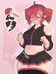1girls 2d 2d_(artwork) absolute_territory ahoge anger_symbol annoyed annoyed_expression arm_warmers ass_jiggle baguette bangs bare_midriff before_and_after belly belly_expansion belly_jiggle big_breasts black_clothes black_shirt black_skirt black_thighhighs blush blush_lines blushing breast_expansion breast_growth breast_jiggle breasts button_down_shirt chubby chubby_belly chubby_female clenched_fist closed_eyes closed_mouth clothed clothed_female clothing crop_top cropped_jacket curvaceous curvy curvy_female curvy_figure drill_hair eating eating_food embarrassed expansion exposed_belly fat_ass fat_thighs female female_only food fully_clothed growth huge_thighs ineffective_skirt jiggle jiggling_ass jiggling_belly jiggling_breasts jiggling_thighs kasane_teto large_breasts love_handles medium_breasts midriff midriff_baring_shirt miniskirt motion_lines navel nipple_bulge nose_blush open_mouth pink_background plump pout pouting red_hair red_hair_female short_skirt simple_background skindentation skirt slightly_chubby slightly_chubby_female small_breasts solo solo_female thick_thighs thigh_expansion thigh_highs thigh_jiggle thighhighs thighs tight_clothing tight_shirt twin_drills utau voluptuous voluptuous_female weight_conscious weight_gain weight_gain_female wide_hips zettai_ryouiki