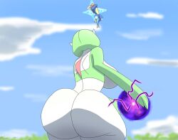 1boy 1girls ass_bigger_than_head ass_focus big_ass big_butt female female_focus female_only gardevoir greninja pokemon pokemon_(species) tacou00