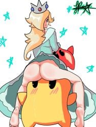 ass ass_focus ass_view blonde_female blonde_hair blush butt_crack crown dress dress_lift fanart feet female foot_fetish luma mario_(series) mario_kart nintendo nintendo_switch no_panties princess_rosalina rosalina royalty super_mario_bros. thicc