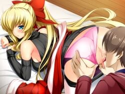 1boy all_fours anus ass bare_shoulders bed_sheet black_sweater blonde_hair blue_eyes blush bow breasts brown_hair censored clothes_pull clothing_aside cunnilingus detached_sleeves dress faceless faceless_male female from_behind game_cg hair_over_one_eye hairbow inoino jacket kouyoku_senki_exs-tia large_breasts large_variant_set long_hair looking_back mosaic_censoring non-web_source official_art oral panties panties_aside pantyhose pantyhose_pull pink_panties ponytail pussy pussy_juice red_bow ribbed_sweater rieszverne_suzette_paladill sideboob sidelocks sleeveless sleeveless_sweater sleeveless_turtleneck straight sweater sweater_dress sweater_pull thighhighs tongue tongue_out top-down_bottom-up turtleneck turtleneck_sweater uncensored underwear variant_set very_long_hair wooden_floor