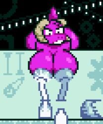 angry animated anthro ass big_breasts big_butt bodily_fluids bottle breast_milking breasts breath butt_from_the_front container conveyor_belt detailed_background digital_media_(artwork) factory female gear horn iloveslutyshortstax lactating leaning lizard machine milk_bottle milk_container pink_body pixel_(artwork) pixel_animation reptile scalie solo tail zard