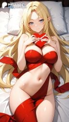 1girls 2026 ai_assisted ai_generated alpha_(the_eminence_in_shadow) anime artist_name bed bed_sheet belly belly_button blonde_hair blonde_hair_female blue_eyes box breasts bust elf explicit gift gift_box hi_res high_quality high_resolution highres kage_no_jitsuryokusha_ni_naritakute! laying_down long_hair looking_at_viewer lying lying_on_back naked_ribbon navel on_back on_bed patreon patreon_username pillow pointy_ears skypassion stable_diffusion the_eminence_in_shadow valentine's_day valentines_day watermark