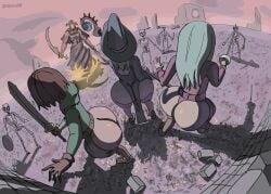 3girls ass_focus big_ass female long_hair multiple_girls rpg short_hair tacou00 wizard_hat