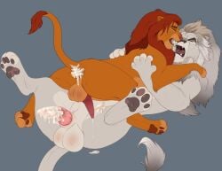after_sex anal animal_genitalia animal_penis balls_blush blush bodily_fluids body_blush brown_mane brown_pawpads closed_eyes conditional_dnp cum cum_in_ass cum_inside disney duo felid feral flat_colors fur genital_fluids genitals grey hi_res kiros lying lynxbrush male male/male mammal mane markings mufasa:_the_lion_king on on_back orgasm pantherine pawpads penis pink_penis pull_out quadruped red_mane simba spots spotted_body spotted_genitalia spotted_penis spotted_skin the_lion_king white_body white_fur