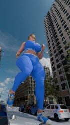 1girls ass athletic big big_breasts blonde_hair breasts clothed female focus from giant giant_female giantess gigantic_breasts gym_clothes hair huge huge_boobs huge_breasts light light-skinned muscular only position samus_aran scrag_boy scrag_samus size_difference skin solo toned top yoga_pants