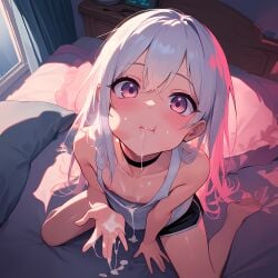 1:1 1boy 1femboy above_view after_fellatio after_oral after_orgasm ai_generated alternate_version_at_source alternate_version_available arm_support bangs bare_legs bare_shoulders bare_thighs barefoot bed bedroom blush bodily_fluids cheek_bulge choker closed_mouth clothed clothed_male clothing collarbone color crossdressing cum cum_drip cum_eating cum_from_mouth cum_in_mouth cum_on_bed cum_on_body cum_on_chin cum_on_clothes cum_on_face cum_on_hand cum_on_lips cum_on_mouth cum_on_upper_body cum_string cum_trail dominant dominant_male domination dripping dripping_cum eating_cum excessive_cum eye_contact facing_viewer femboy femboy_focus feminine_male from_above front_view full_body fully_clothed genital_fluids girly hair_over_shoulder hi_res highres indoors inside izacru0 kneeling kneeling_oral_position light_skin long_hair long_hair_male looking_at_viewer looking_up male_pov maledom messy mouth_full_of_cum mouthful naughty_face on_bed on_knees open_eyes open_hand original original_character otoko_no_ko pervert pink_eyes pov pov_eye_contact pov_male raised_eyebrows short_shorts shorts sports_shorts sportswear story story_at_source straight_hair tank_top thighs very_high_resolution white_hair