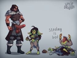 ass big_balls big_penis bottle breasts erection goblin_female green_body instant_loss_2koma male uncle_drugoon