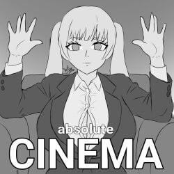 absolute_cinema big_breasts black_and_white black_clover breasts english_text female huge huge_breasts meme noelle_silva therebeldemon