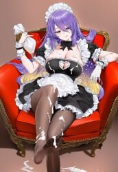 1girls ai_generated big_breasts breasts cream female hololive hololive_indonesia hololive_indonesia_area_15 licking_lips looking_at_viewer maid maid_outfit maid_uniform moona_hoshinova multicolored_hair navel_rennat purple_hair tongue tongue_out virtual_youtuber vtuber whipped_cream