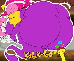 big_breasts bimbo_lips bimbofication colored exclamation_mark ghost_girl gloves huge_ass huge_lips magic_wand nintendo paper_mario pink_hair purple_body vivian_(paper_mario)
