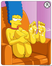 4_toes blue_hair cum cum_on_feet cum_on_soles feet female foot_fetish foot_focus marge_simpson presenting_feet soles solo tagme tenzen the_simpsons toes