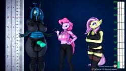 3d_(artwork) ambiguous_gender anthro clothing cryowolf9 digital_media_(artwork) equid equine fluttershy_(mlp) friendship_is_magic futanari group growth_drive hasbro hi_res horse intersex mammal my_little_pony pinkie_pie_(mlp) pony queen_chrysalis_(mlp) source_filmmaker_(artwork) trio