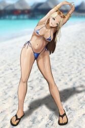 1girls absurd_res armpits arms_above_head arms_up artist_request bandage bandage_on_nose beach belt blonde_hair blue_eyes blue_swimsuit blush bracelet bracelets breasts centi_(nikke) centi_(ocean_repair)_(nikke) cleavage earrings female female_focus female_only goddess_of_victory:_nikke heart-shaped_eyewear long_hair looking_at_viewer necklace necklace_between_breasts ocean official_alternate_costume pov sand sandals sunglasses sunglasses_on_head swimsuit tanline tanned_female tanned_skin thighs tool_belt