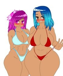 big_ass big_breasts big_hips blue_bikini blue_hair brown_eyes brown_skin digital_art dinosaur dinosaur_girl gacha gacha_club gacha_heat gacha_life looking_at_viewer mother_and_daughter pink_eyes pink_hair red_bikini reptile reptile_girl reptile_humanoid rexy_(team_heroes) saura_(team_heroes) smiling_at_viewer stretching_panties team_heroes_(gacha_club) youtube youtube_hispanic