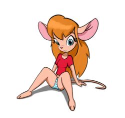 chip_'n_dale_rescue_rangers disney female_only gadget_hackwrench itsjustflesh panties sitting solo striped striped_panties t-shirt