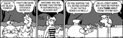 anthro censor_bar censored english_text florence_ambrose freefall_(webcomic) helix_(freefall) nude nude_female outside robot speech_bubbles undressing