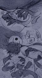 1boys ambiguous_gender anal_fingering anus bed blush blushing_male clothed clothed_male clothed_sex clothing hidden_face kissing look_outside magiclandxxl mask masked monster multi_arm sam_(look_outside) shadow_(look_outside)