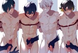 !! 4boys ?! bachira_meguru blue_lock cum cumshot isagi_yoichi itoshiki_rin jerking jerkingoff male_only moan nagi_seishiro