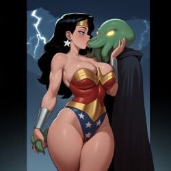 ai_generated busty cthulhu dc diana_prince glowing_eyes green_tentacles holding_tentacle non_nude phophopho phophopho(artist) sucking_tentacle tentacle tentacle_blowjob tentacle_fellatio tentacle_humanoid tentacle_in_hand tentacle_in_mouth tentacle_monster thick_thighs wonder_woman