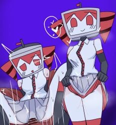 1boy 1girls 2d 2d_(artwork) alternate_costume big_breasts blush blush breasts censored censored_penis clothed clothed_female clothed_female_nude_male clothing cowgirl_position detached_sleeves female heart heart heart_symbol hearts_around_head inviting inviting_to_sex kasane_teto large_breasts male motion_lines musk_clouds mv_character no_panties purple_background pussy_juice red_eyes red_hair robot robot_girl sex skirt skirt_lift steam straight sweat sweating thick_thighs thighhighs thighs trembling tv_head twin_drills utau vaginal_penetration vaginal_sex voifoooork wet_pussy white_skin