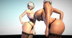 2girls 3d android ass_bigger_than_head big_ass big_breasts big_thighs breasts breasts_bigger_than_head curvaceous curvy curvy_figure female gynoid hips hourglass_figure huge_ass huge_breasts huge_thighs large_ass large_breasts large_thighs mature mature_female nier nier:_automata nier_(series) platinum_games ryanpos_3d slim_waist thick thick_hips thick_legs thick_thighs thighs voluptuous waist white_hair wide_hips wide_thighs yorha_2b