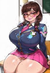 1girls academy_d.va ai_generated big_breasts bimbo blizzard_entertainment blush braid braided_hair braided_twintails breasts breasts_bigger_than_head brown_eyes brown_hair classroom cum cum_in_pussy d.va facepaint female gigantic_breasts glasses huge_ass huge_breasts lipstick long_hair lustful_gaze massive_breasts musk overwatch overwatch_2 overwatch_league pink_lipstick pinwheeler pussy school_uniform schoolgirl seductive seductive_look seductive_smile skirt smile smiling_at_viewer sweat thick_thighs wide_hips