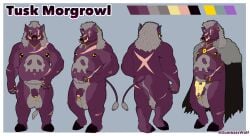 abdominal_scar absurd_res anthro areola arm_scar ass balls belly butt_scar dumbasswolf ear_piercing eye_scar facial_piercing facial_scar fur genitals grey_hair hair hi_res hooves humanoid jewelry looking_at_viewer male mammal model_sheet multiple_piercings navel navel_piercing nipple_piercing nipples nose_piercing nude overweight penis piercing pubes purple_body purple_fur ring scar scars_all_over septum_piercing skull_symbol smile solo standing suid suine sus_(pig) symbol_on_belly tail text tusks warlord wild_boar