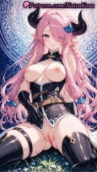 1girls 2025 ai_generated bare_shoulders belt black_gloves black_thighhighs blush boots braid breasts breasts_out demon_horns draph elbow_gloves erect_nipples female genitals gloves granblue_fantasy hair_ornament hair_over_one_eye hard_nipples hi_res highres horns large_breasts long_hair looking_at_viewer narmaya_(granblue_fantasy) natsuyoru nipples patreon pink_hair pointed_ears pointy_ears purple_eyes pussy pussy_juice single_braid sitting smile solo thigh_strap thighhighs tight_pussy uncensored vagina voluptuous voluptuous_female