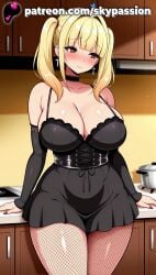 1girls 2025 ahoge ai_assisted ai_generated anime arm_support artist_name bangs bare_shoulders big_breasts big_breasts big_breasts big_chest black_dress black_nails blonde_hair blush breast breasts breasts breasts bust busty chest choker cleavage clothed_female cross_earrings death_note dress earrings female_focus female_only fishnet_gloves fishnet_legwear fishnets heart_earrings hi_res high_quality high_resolution highres indoors jewelry keyboard_(computer) lace large_breasts long_hair misa_amane nail_polish pantyhose patreon patreon_username piercing red_nails skypassion smile solo stable_diffusion star_earrings table thick_thighs thighs twintails watermark