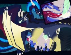 anal anal_sex big_dom_small_sub bodily_fluids cannibalistic_tendencies cum cum_in_ass cum_in_mouth cum_inside cum_while_penetrated dominant dragon european_mythology fellatio feral genital_fluids group hi_res internal kenith_(charly989) looking_pleasured male male/male mythological_creature mythological_scalie mythology oral oral_penetration penetration penile ridiculous_fit scalie sex size_difference spitroast trio western_dragon zekas
