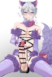 censored censored_penis cute_male d_coffeer18 femboy grey_hair huge_balls hung_femboy hung_trap large_penis male masturbation young