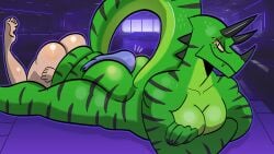 absurd_res anonymous_artist anthro ass big_butt chameleon coiling coiling_another dominant dominant_anthro dominant_male duo face_in_ass facesitting female hi_res human human_on_anthro interspecies larger_anthro larger_male lizard male male/female mammal reptile scalie sitting_on_another size_difference smaller_female smaller_human submissive submissive_female submissive_human tail tail_coil tail_wrapped_around