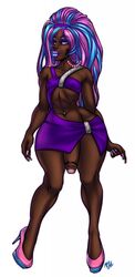 1boy androgynous bimbo crossdressing dark-skinned_femboy dark-skinned_male dark_skin eyeshadow femboy girly high_heels hourglass_figure lipstick makeup male melulica_cresdensa meshpet penis penis_under_dress solo solo_male trap