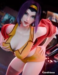 3d big_breasts blender clothing cowboy_bebop cybrokrimson faye_valentine grabbing_own_breast purple_hair