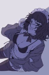 atlus black_hair black_legwear black_thighhighs bow bra glasses hoodie maid megami_tensei panties persona persona_5 persona_5_royal sadayo_kawakami short_black_hair short_hair stockings thighhighs yaoto