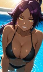 1girls ai_generated bikini black_bikini bleach dark-skinned_female dark_skin female shihouin_yoruichi solo swimsuit