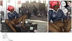 bottomless chloe_(nekuzx) classroom comic dark-skinned_female exhibitionism female_ejaculation fingering lewderjacks_(artist) masturbation orgasm pussy_juice uniform