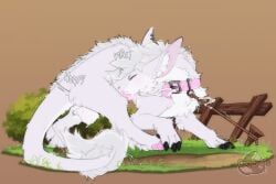3:2 autofellatio balls cocodrops_(artist) dragon feral fur furred_dragon furred_scalie genitals grass male mane masturbation mythological_creature mythological_scalie mythology oral oral_masturbation oral_penetration pawpads penetration penile penile_masturbation penis pink_pawpads pink_tongue plant scalie solo tongue tongue_out white_body white_fur white_mane