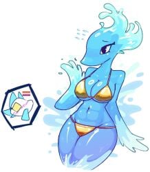 87_g0d anthro areolae big_breasts bikini bikini_bottom bikini_top blue_body blush bra breasts deltarune deltarune_chapter_4 female female_humanoid female_only humanoid larger_female miss_mizzle_(deltarune) mizzle_(deltarune) panties slime_girl slime_monster sweat sweatdrop sweating sweaty sweaty_body swimsuit tasque_manager tasque_manager_(deltarune) thong toby_fox undertale_(series) underwear water wet yuri
