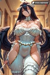 1girls 2025 ai_assisted ai_generated albedo_(overlord) anime artist_name bare_hips bare_shoulders black_hair black_wings breasts covered_navel cum demon_girl demon_horns dress feathered_wings gloves hair_between_eyes hi_res high_quality high_resolution highres hip_vent horns indoors large_breasts long_hair looking_at_viewer low_wings patreon patreon_username sex_toy solo stable_diffusion suggestive_fluid watermark white_dress white_gloves yellow_eyes