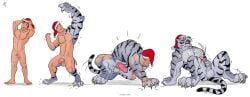 animal_genitalia animal_penis anthro blacktigerr bodily_fluids cum erection felid genital_fluids genitals growth hi_res human male male/male mammal muscle_growth nude pantherine penis solo tiger transformation transformation_sequence
