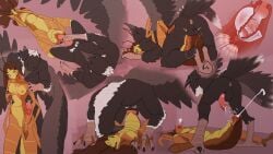 4_arms absurd_res ambiguous_fluids antennae_(anatomy) anthro anus arthropod arthropod_abdomen avian balls bird bleak_(raveger) bodily_fluids breasts closed_eyes colored corvid corvus_(genus) cum cum_inside dlrp99 duo feathered_wings feathers female from_front_position genital_fluids genitals hair hi_res insects internal knot knotted_penis knotting licking looking_at_another looking_at_viewer lying male male/female mantis missionary_position multi_arm multi_limb multiple_scenes neck_lick nipples on_back open_mouth oscine passerine penetration penis pussy raven sex sigh signature standing tail tail_feathers tongue vaginal_penetration vulva wings