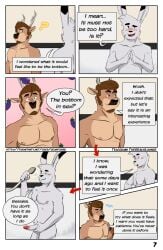 2023 anthro anthro_on_anthro antlers arctic_hare areola artist_name balls biped blue_eyes blush brown_body brown_fur brown_hair closed_eyes colored comic deer dialogue duo eggplant_emoji erection eyebrows francis_(gearfox98) fur gearfox98 genitals glans green_eyes grey_body grey_fur hair hare hector_(gearfox98) hi_res holding_penis horn humanoid_genitalia humanoid_penis interspecies lagomorph leporid looking_aside male male/male mammal nipples nude_anthro nude_male open_mouth page_number pecs penis question_mark raised_eyebrow short_hair shower shower_head shy sigh smile smirk smug speech_bubble surprised talking_to_another text url wide_eyed