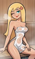 ai_generated ass athletic athletic_female bigmic145 blonde_hair breasts bust busty cleavage curvy curvy_body curvy_female curvy_figure danny_phantom female fit fit_female hips hourglass_figure legs long_hair nickelodeon sauna see-through see-through_clothing star_(danny_phantom) thick_thighs thighs towel voluptuous waist wet wet_clothes wet_towel