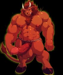 1boy abs anthro balls ballsack beard belly biceps big_biceps big_penis body_fur body_hair bovine bovine_tail cattle chest_hair clenched_teeth clothed clothing cursedmarked erection facial_hair facial_piercing foreskin foreskin_folds front_view hi_res hooves horns huge_cock humanoid_penis intact jockstrap jockstrap_aside looking_at_viewer male male_nipples male_only male_pubic_hair mammal minotaur muscles muscular_male nose_piercing nose_ring pecs penis penis_out piercing pose red_fur red_hair retracted_foreskin scrotum septum_piercing simple_background smile smooth_fur solo standing teeth testicles thick_penis thong topless trahern uncut underwear vein veiny_penis yellow_eyes